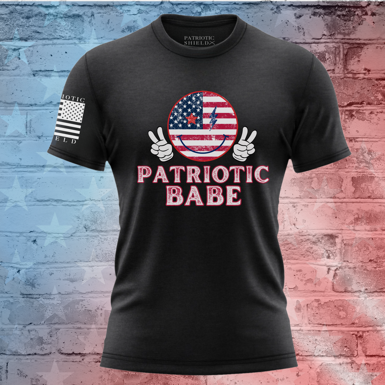 Stylish and soft Patriotic Babe T-shirt for women to show off their patriotism.