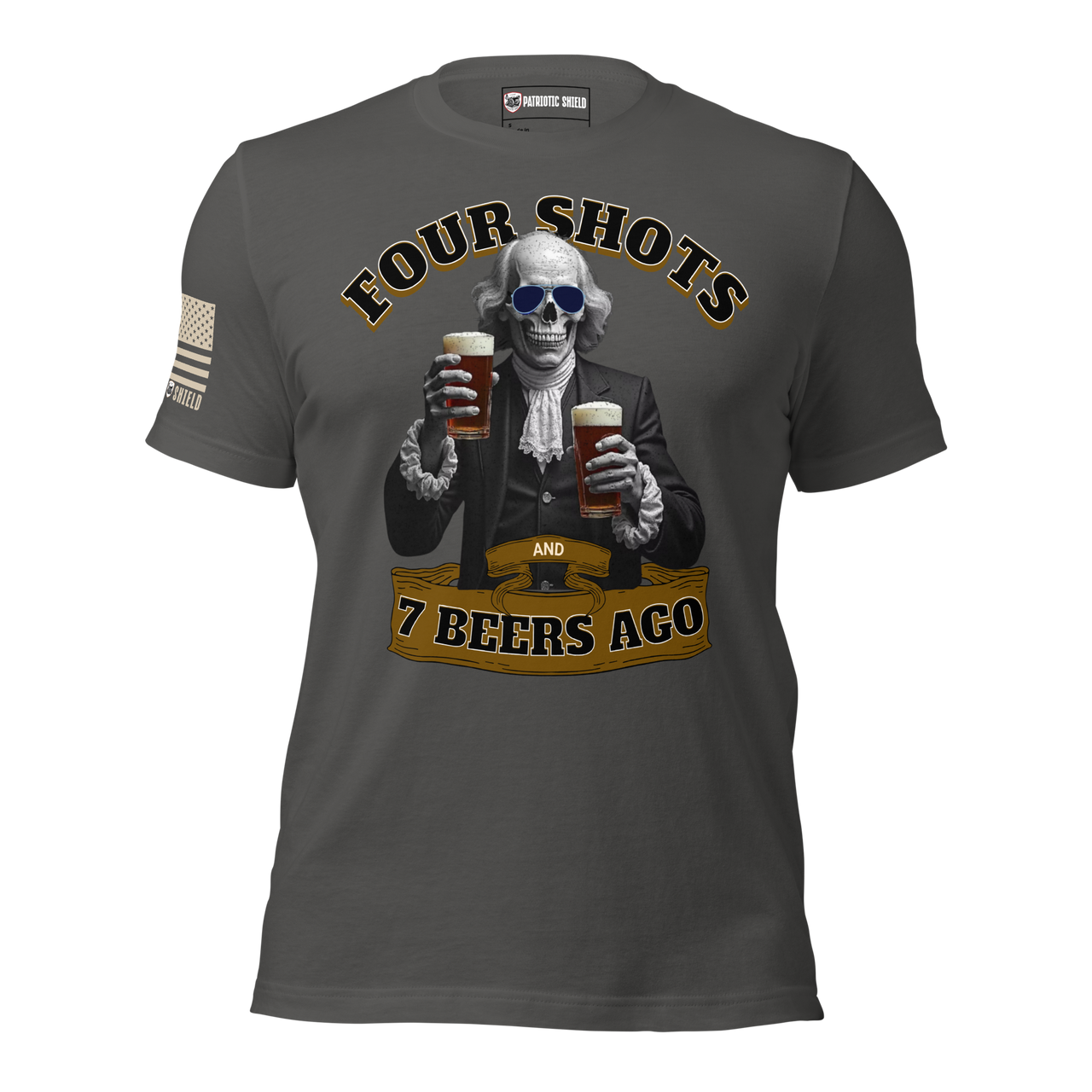 Relaxed fit patriotic t-shirt for drinking and celebrating. asphalt