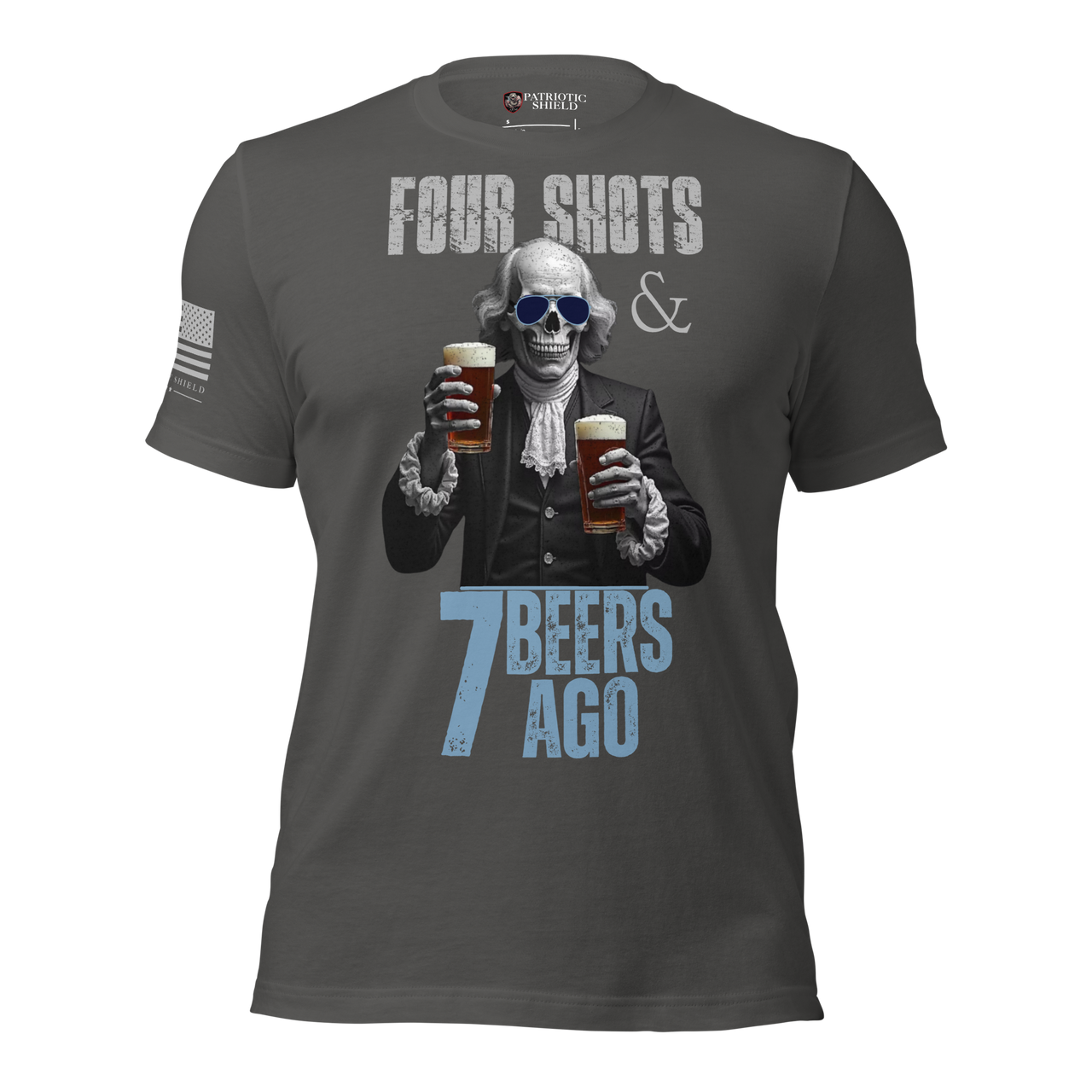 Relaxed fit patriotic t-shirt for drinking and celebrating. asphalt