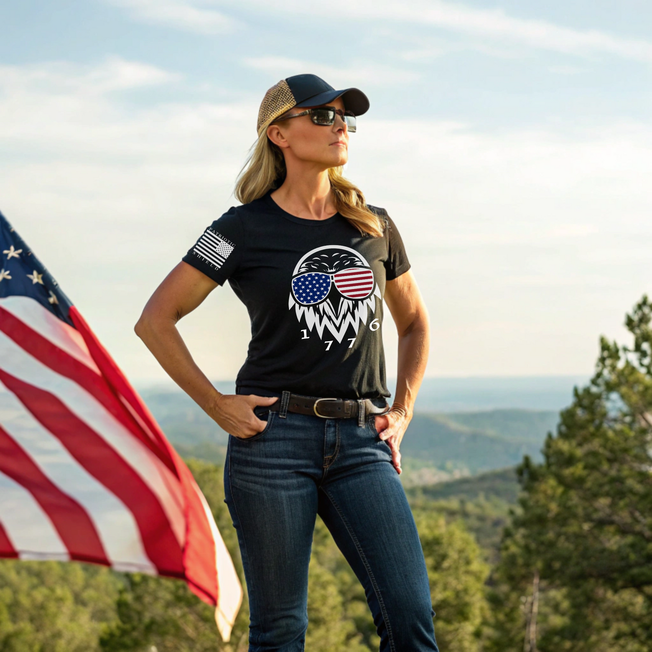 Stylish women’s T-shirt featuring USA pride and eagle graphic