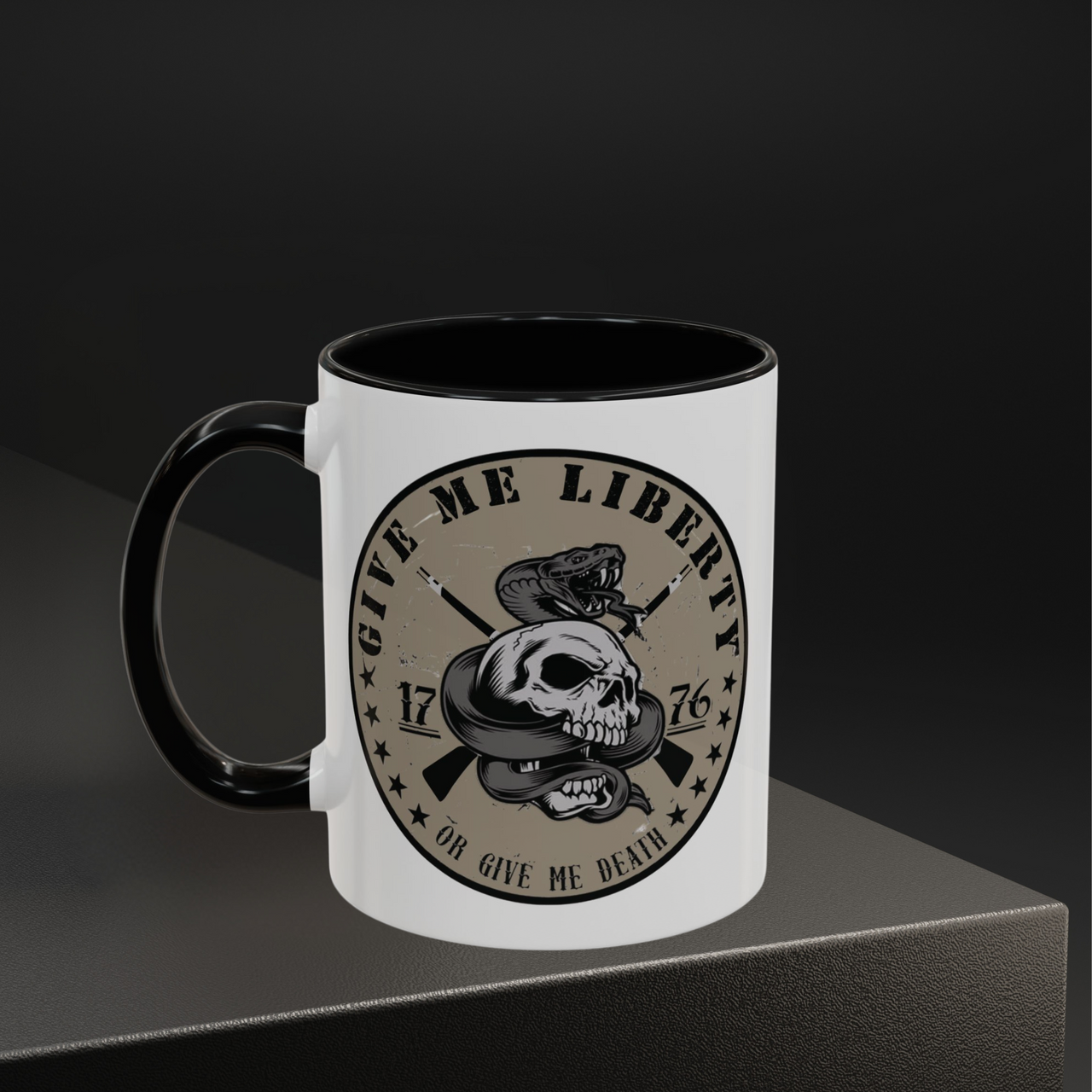 Front view of 'Give Me Liberty or Give Me Death' patriotic coffee mug