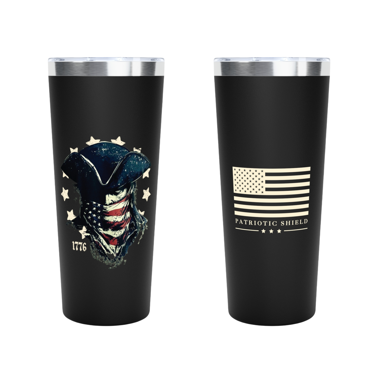 Patriotic Rebellion Tumbler celebrating American defiance and freedom. black