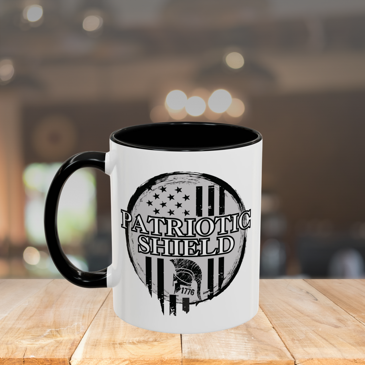 Patriotic Shield Coffee Mug featuring Spartan helmet and 1776