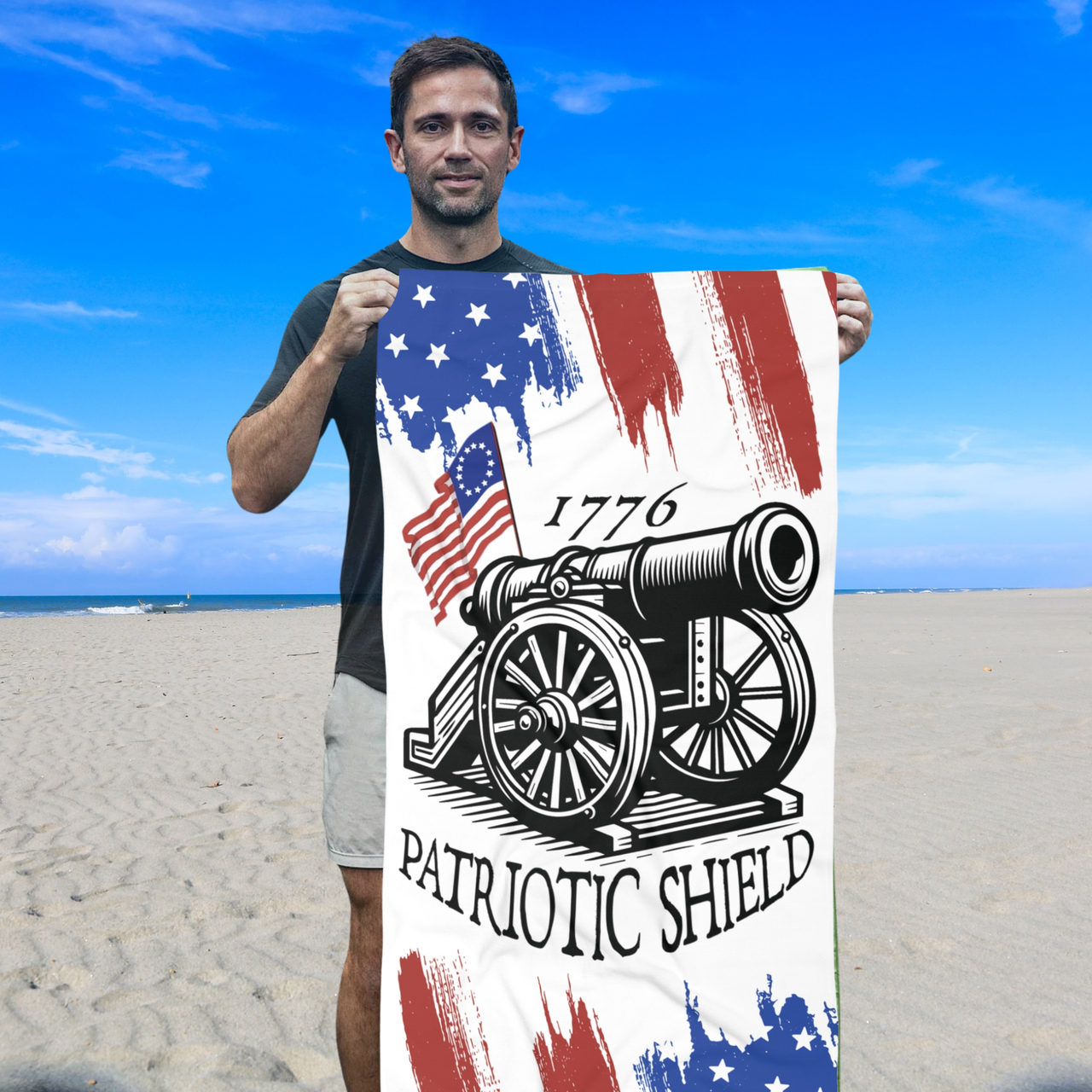 patriotic shield beach towel revolutionary war 1776 american flag design