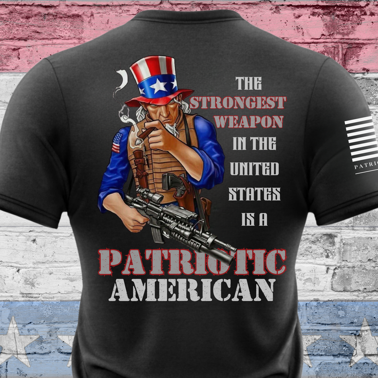 uncle sam with machine gun patriotic tee