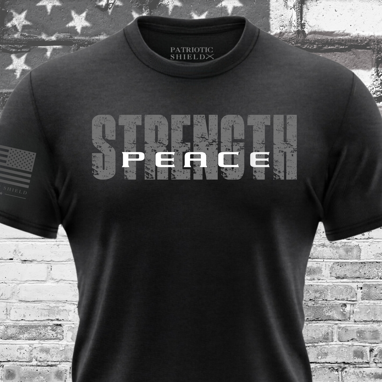 Peace Through Strength patriotic t-shirt front design