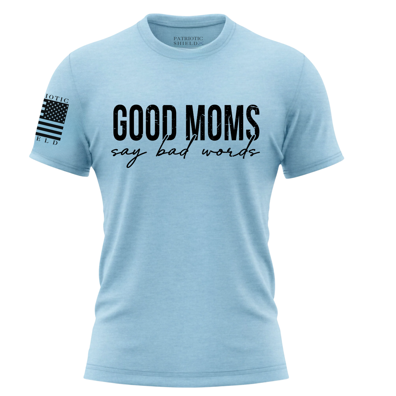 Potty Mouth Mom Tee – Patriotic Shield Apparel for Women in Baby Blue