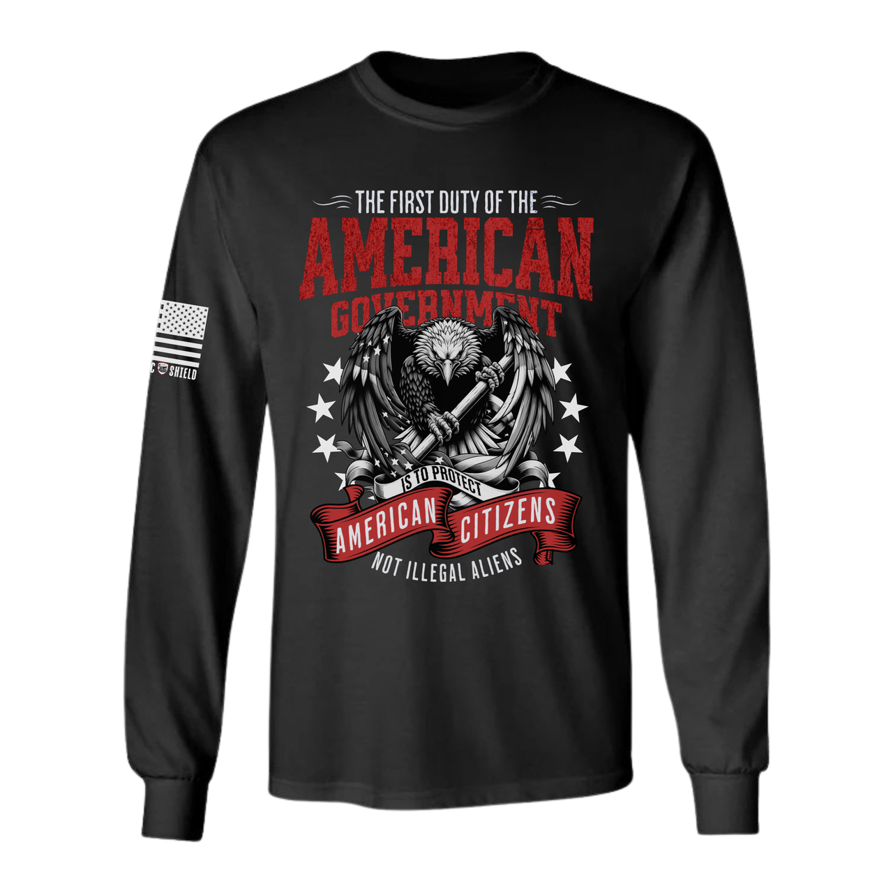 American pride political long sleeve tee. black