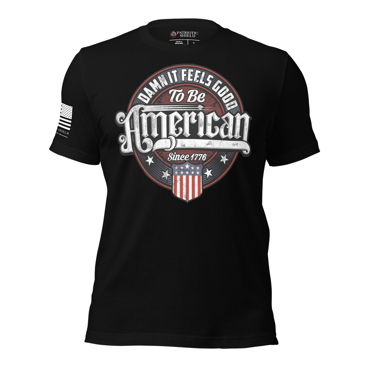 Patriotic feels good to be American 1776  t-shirt for USA patriots. black