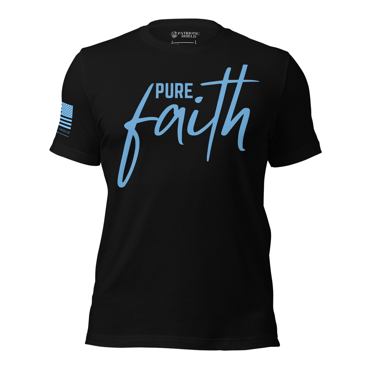 Empowering Pure Faith Women's T-Shirt for patriotic women of faith and strength. Black