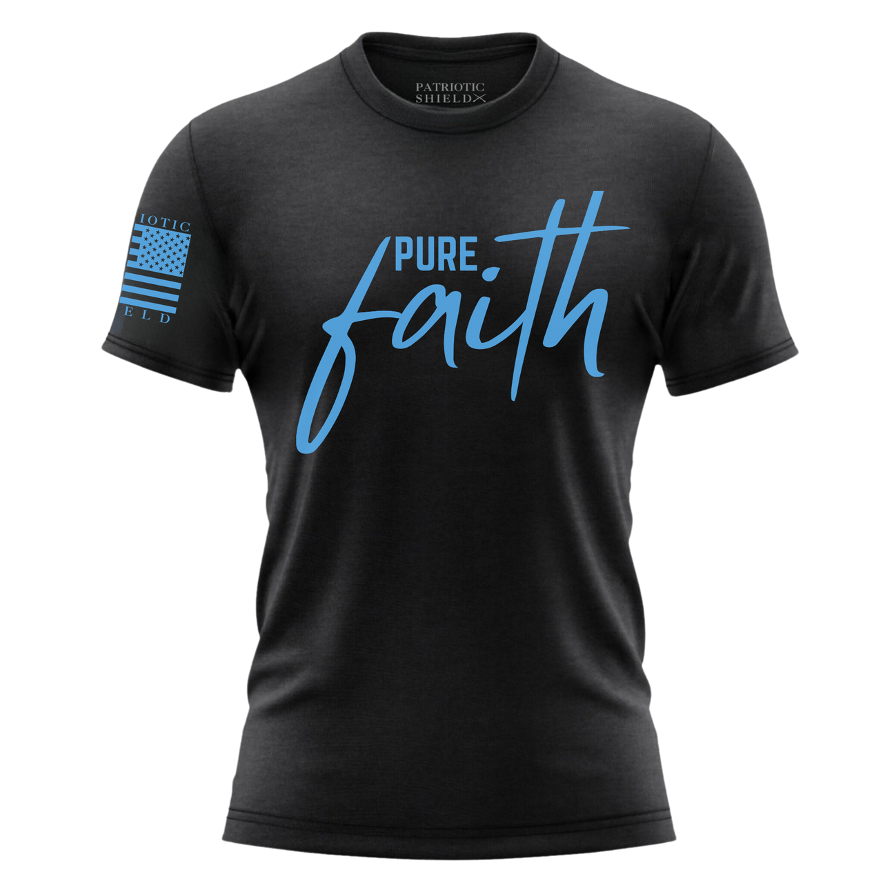 Empowering Pure Faith Women's T-Shirt for patriotic women of faith and strength. Black