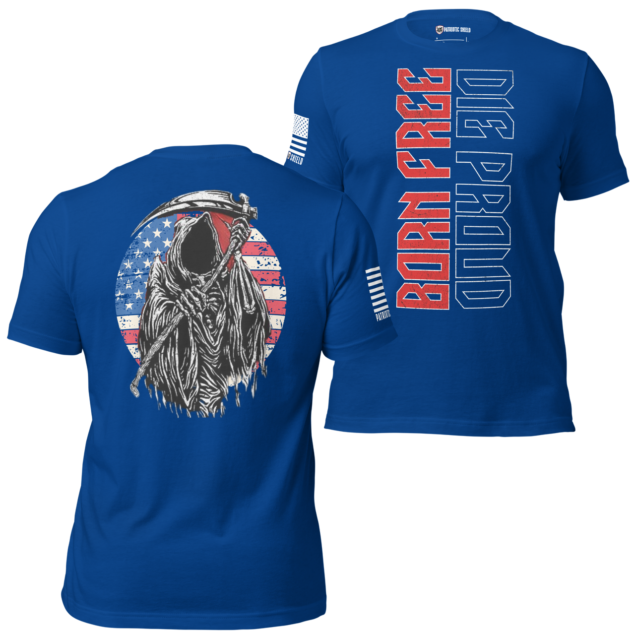 patriotic rebel t-shirt Born Free Die Proud slogan American grit clothing.  true royal