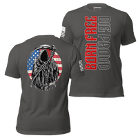 aggressive patriotic design shirt Reapers Rebels Born Free Die Proud USA theme. asphalt