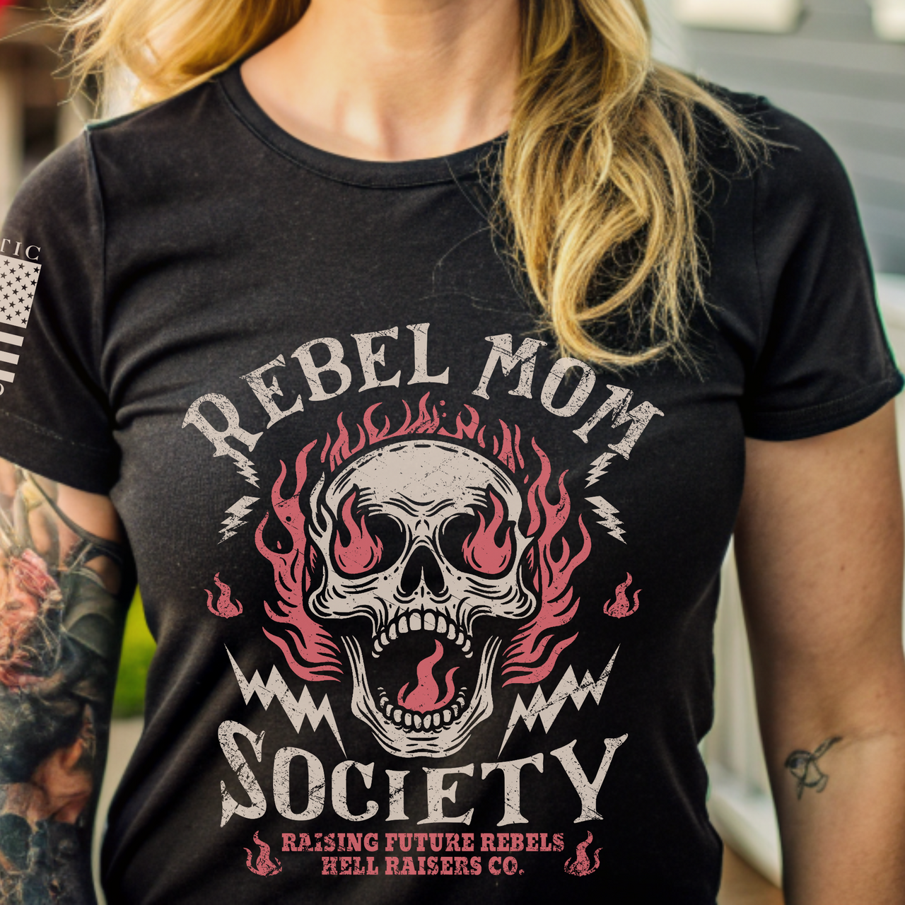 Empowering Rebel Mom Society Women's T-Shirt for everyday patriotic warriors.