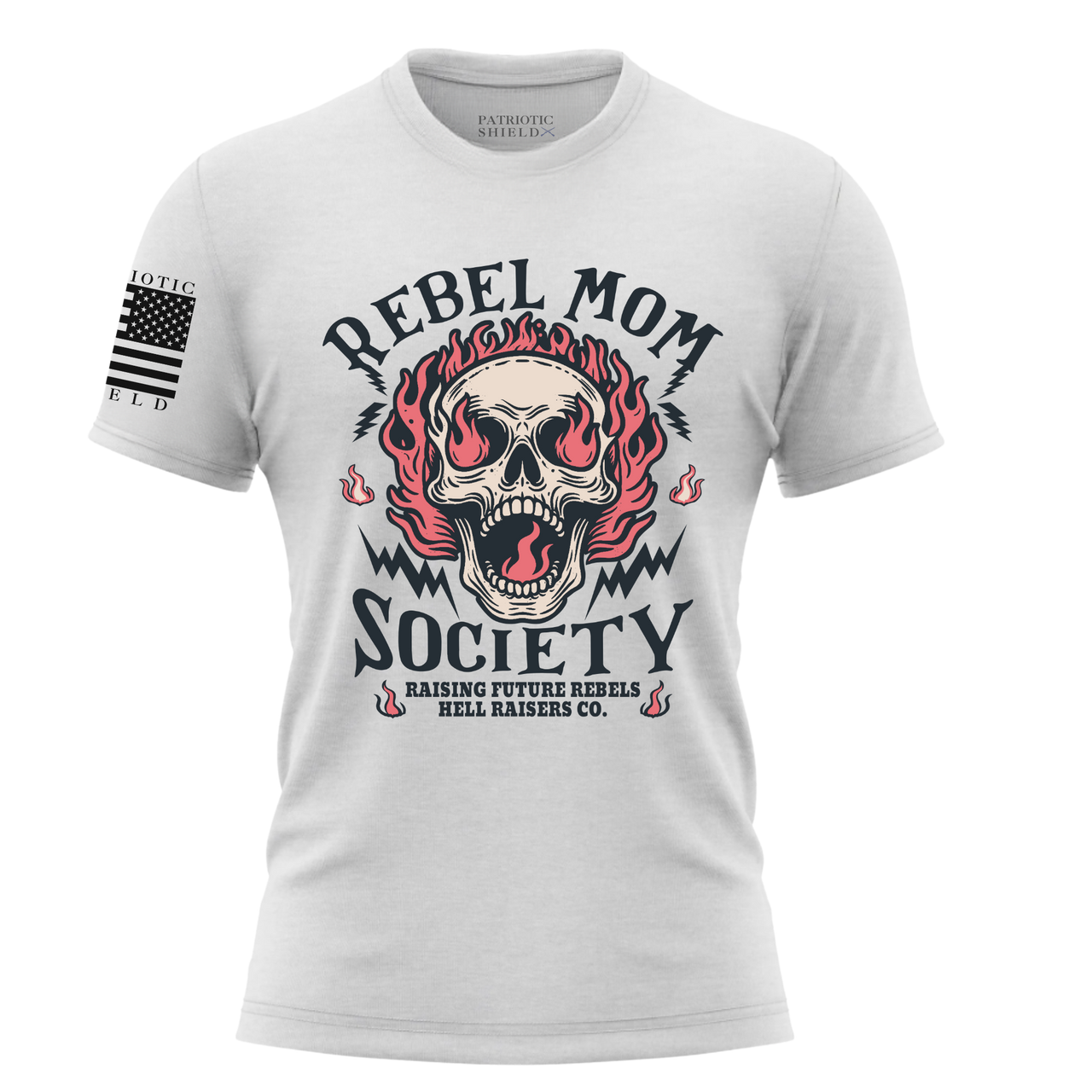 Comfortable Rebel Mom Society Women's T-Shirt for bold, patriotic moms. White