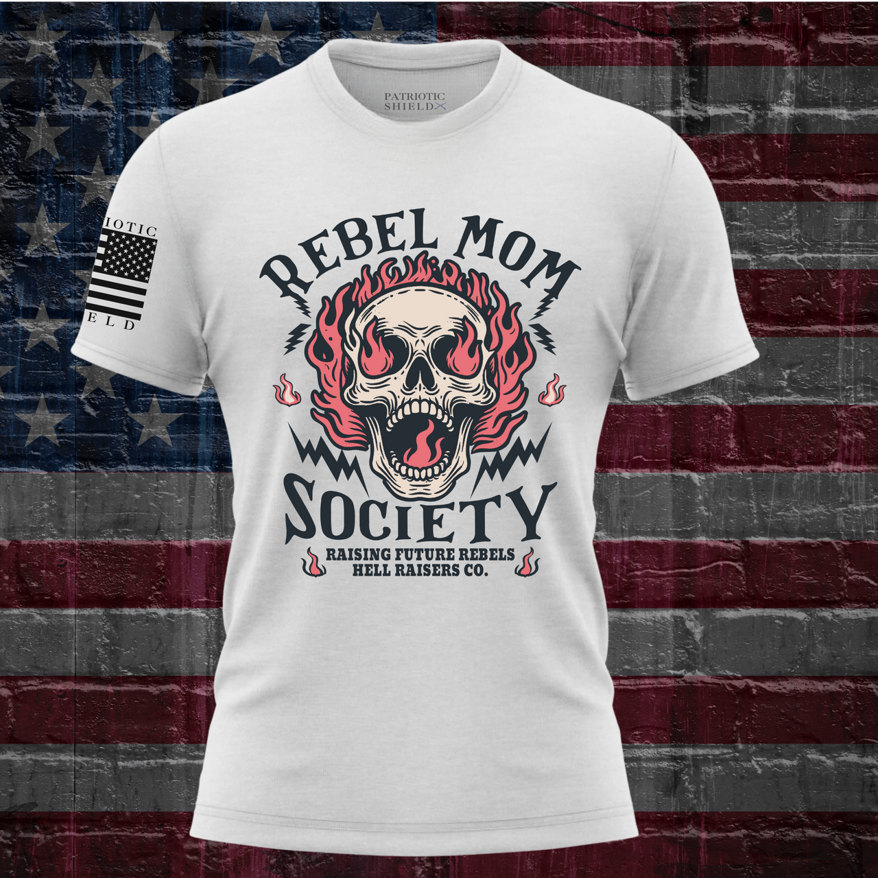 Stylish Rebel Mom Society Women's T-Shirt for patriotic women who lead with defiance.