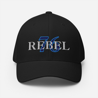 Embroidered Rebel 76 Hat Front View. black