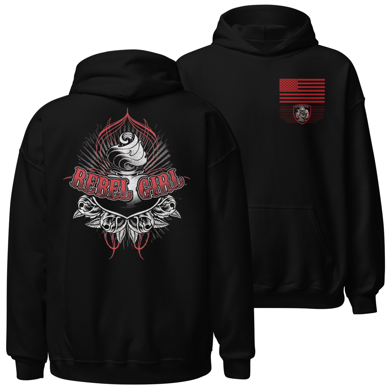 Patriotic Rebel Hoodie for Fearless American Women. black