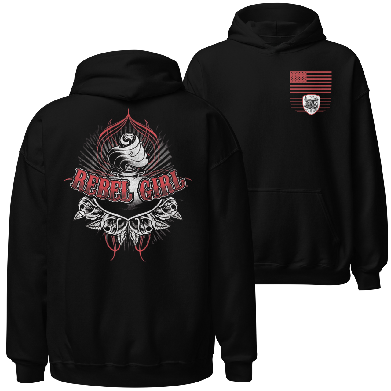 Patriotic Rebel Hoodie for Fearless American Women. black