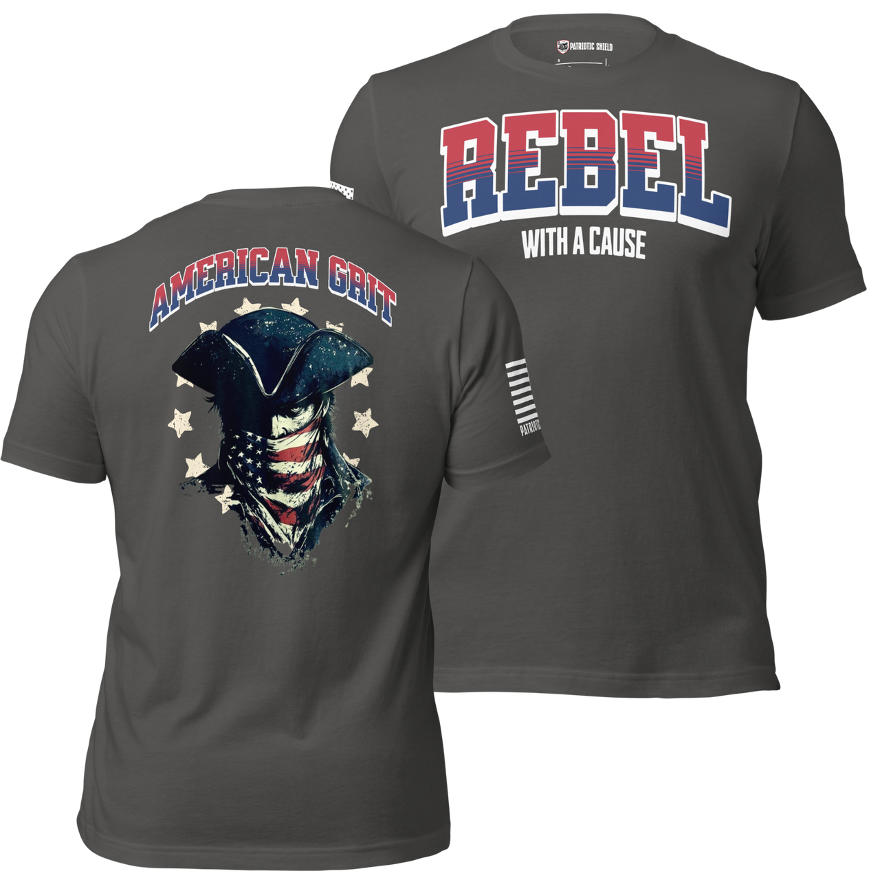 patriotic rebel t-shirt American Grit slogan freedom driven USA clothing. asphalt