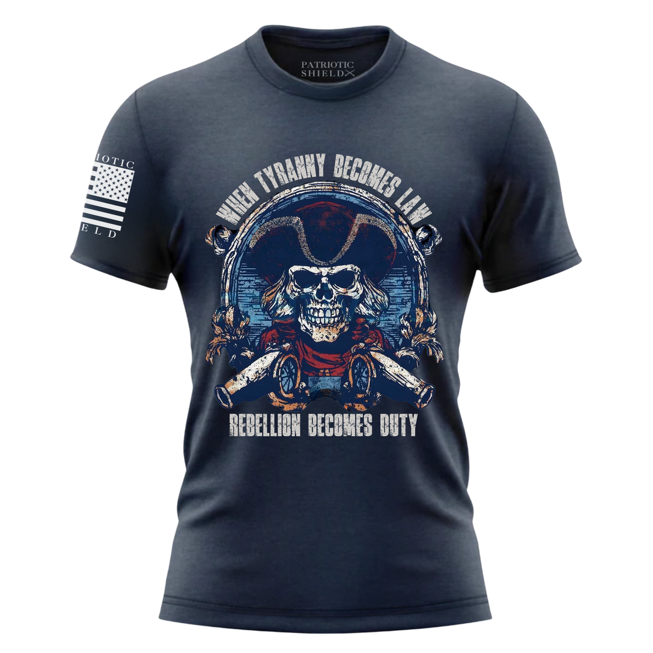 USA Flag Shirt - Tyranny Will Not Stand, Patriots Rise. Navy