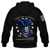 Thumbnail for Back view of the patriotic Rebellion to Tyrants Hoodie – showcasing the powerful message rebellion to tyrants is obedience to God.