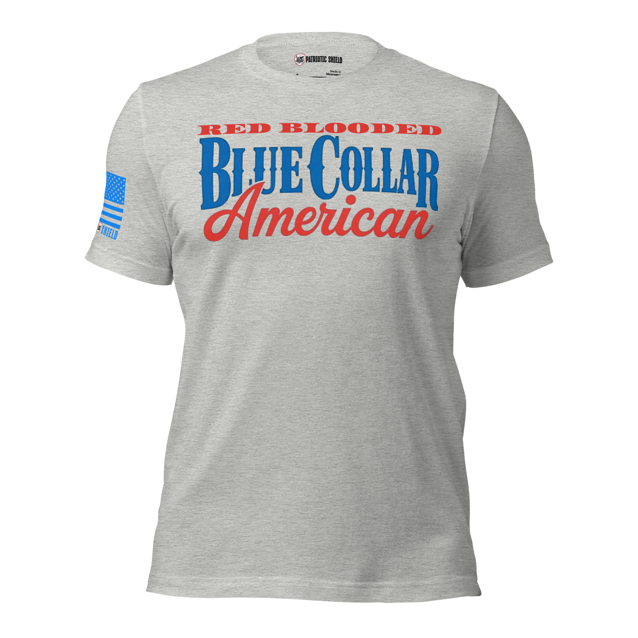 Tough American Worker T-Shirt Red Blooded Patriot Tee. athletic heather
