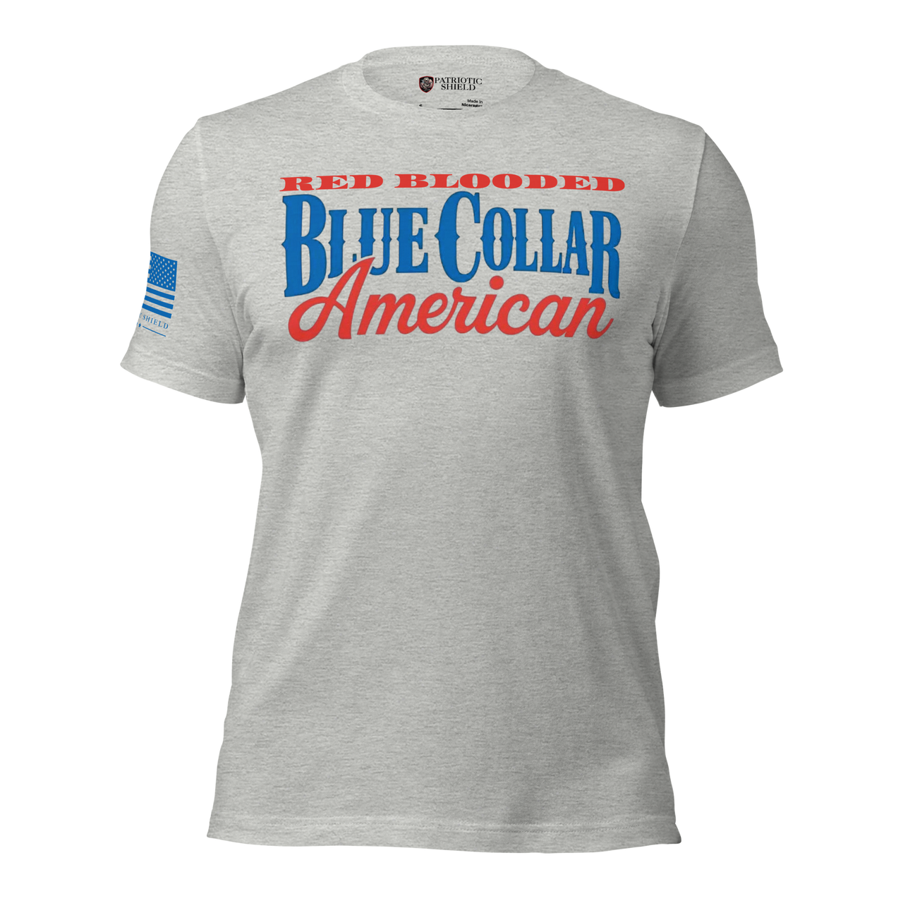 Tough American Worker T-Shirt Red Blooded Patriot Tee. athletic heather