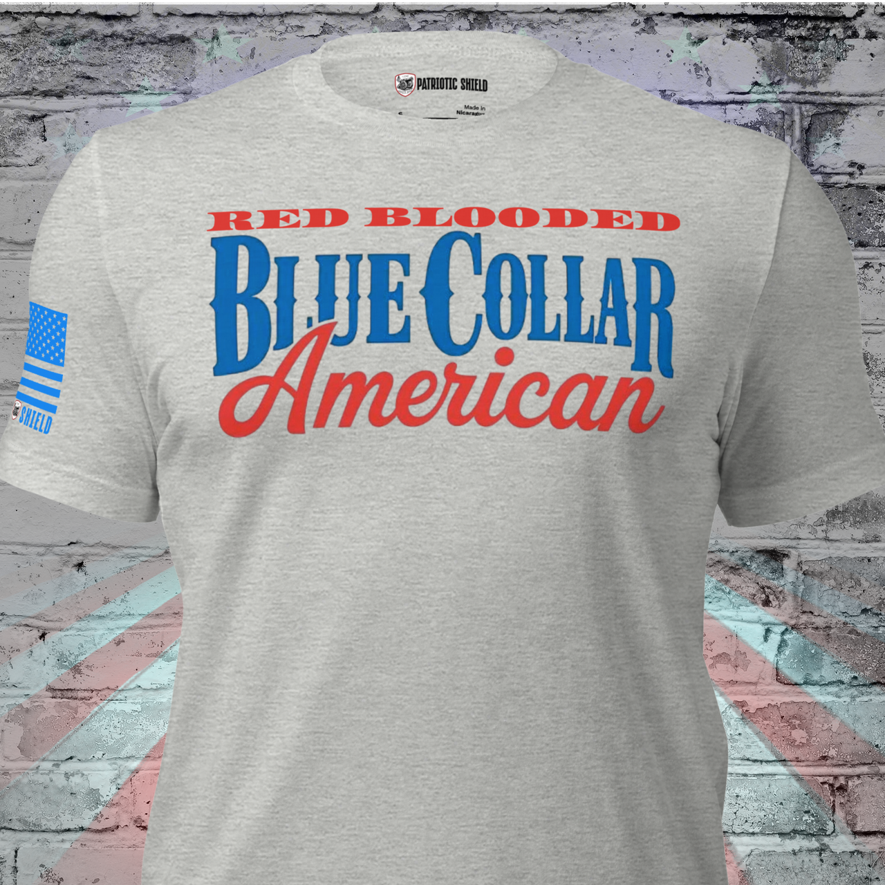 Red Blooded Blue Collar American T-Shirt Patriotic Apparel