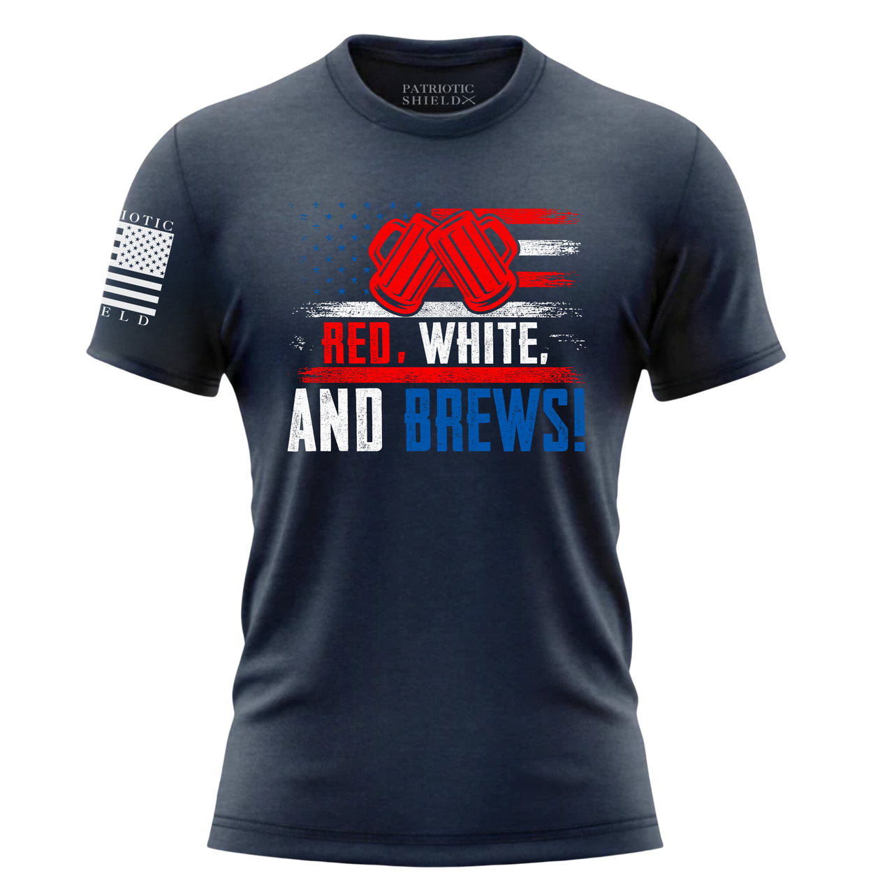 Fourth of July T-Shirt - Red White & Brews Edition. navy