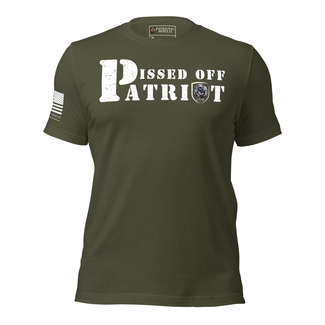 Unisex  angry patriot Red White & Pissed Off t-shirt for freedom loving Americans. military green