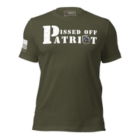 Unisex  angry patriot Red White & Pissed Off t-shirt for freedom loving Americans. military green