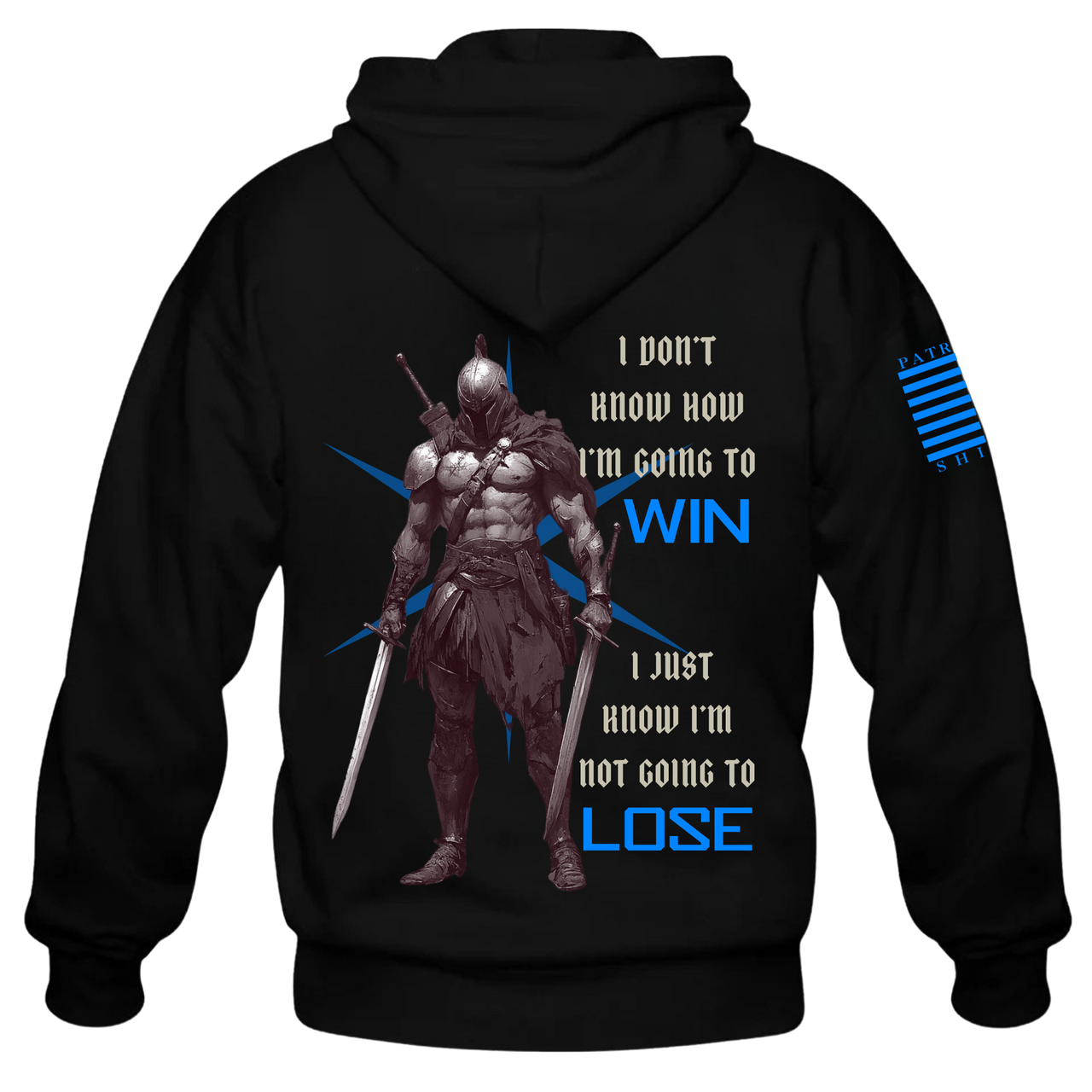 Back view of the Relentless Grit Hoodie – showcasing the warrior design of perseverance and strength.