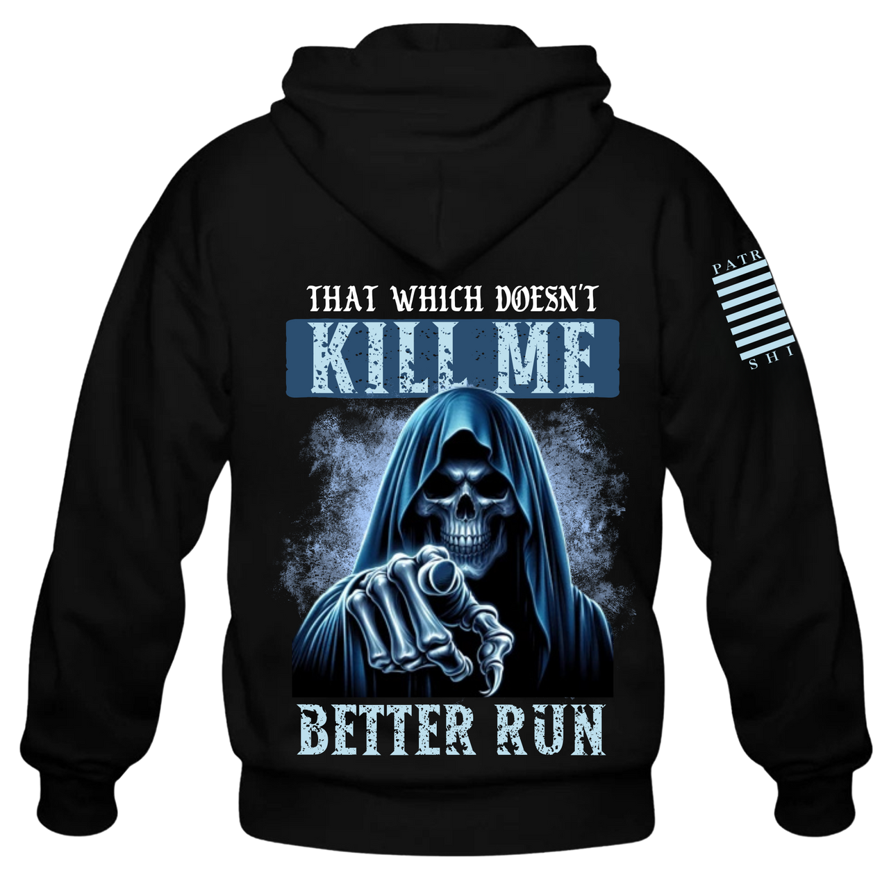 Back view of the "Run Fast" Hoodie – showcasing the powerful message for every unyielding warrior spirit.