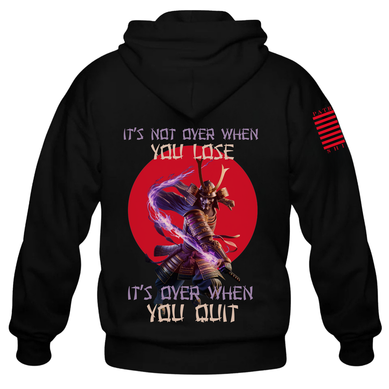 Back view of the Samurai Spirit Hoodie – a statement of perseverance and warrior strength.