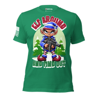 Patriotic Christmas shirt featuring Santa's Bodyguard elf design. kelly