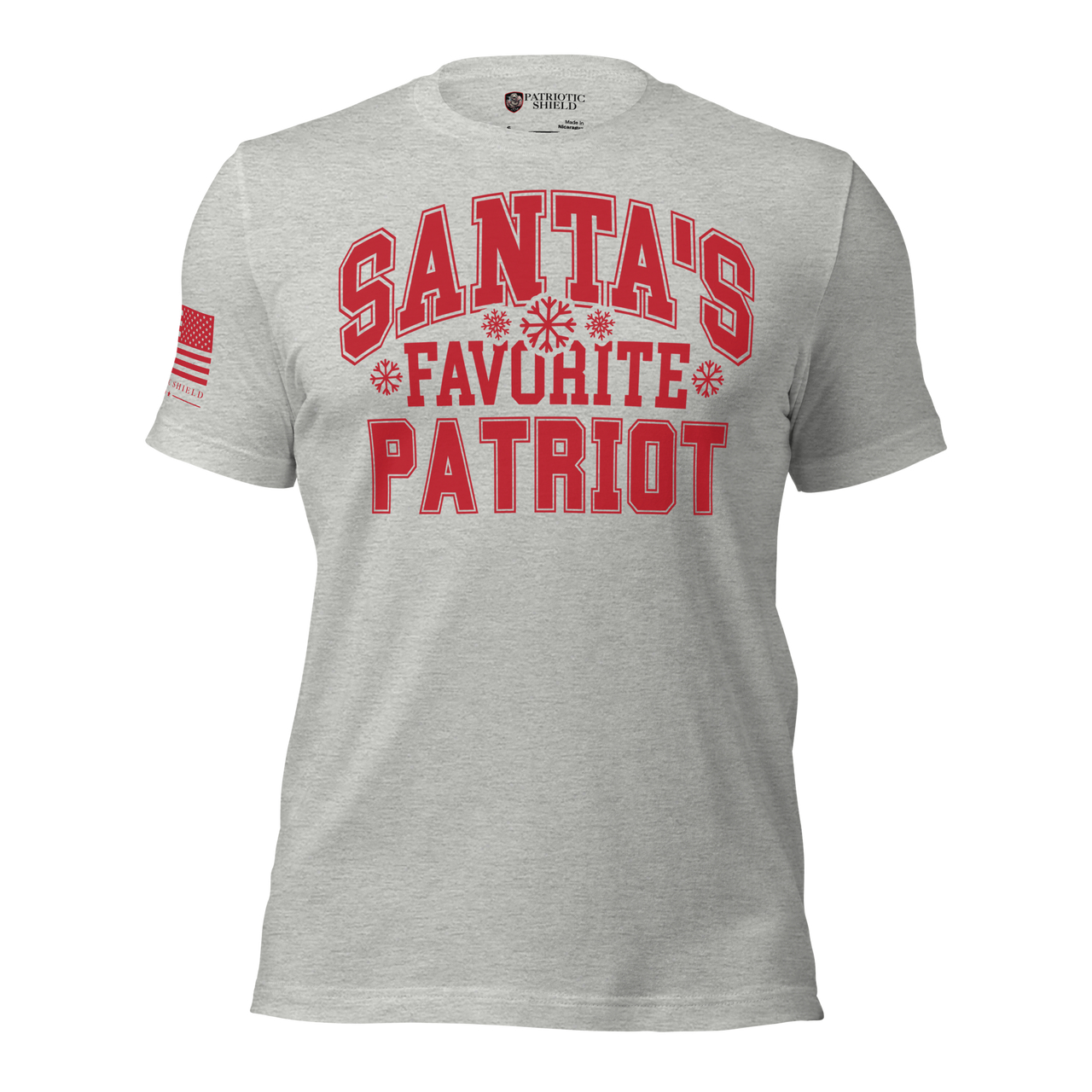 Red White and Blue Christmas Shirt – Santa’s Favorite Patriot. athletic heather