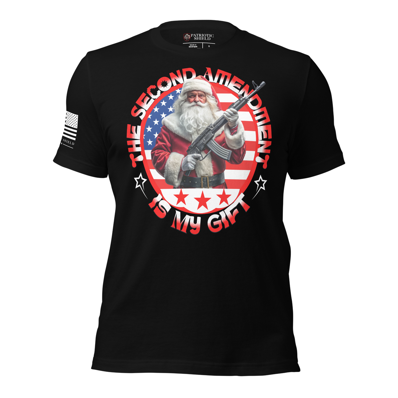 Santa with Gun Christmas Shirt – Veteran Owned Patriotic Apparel for freedom loving patriots. black