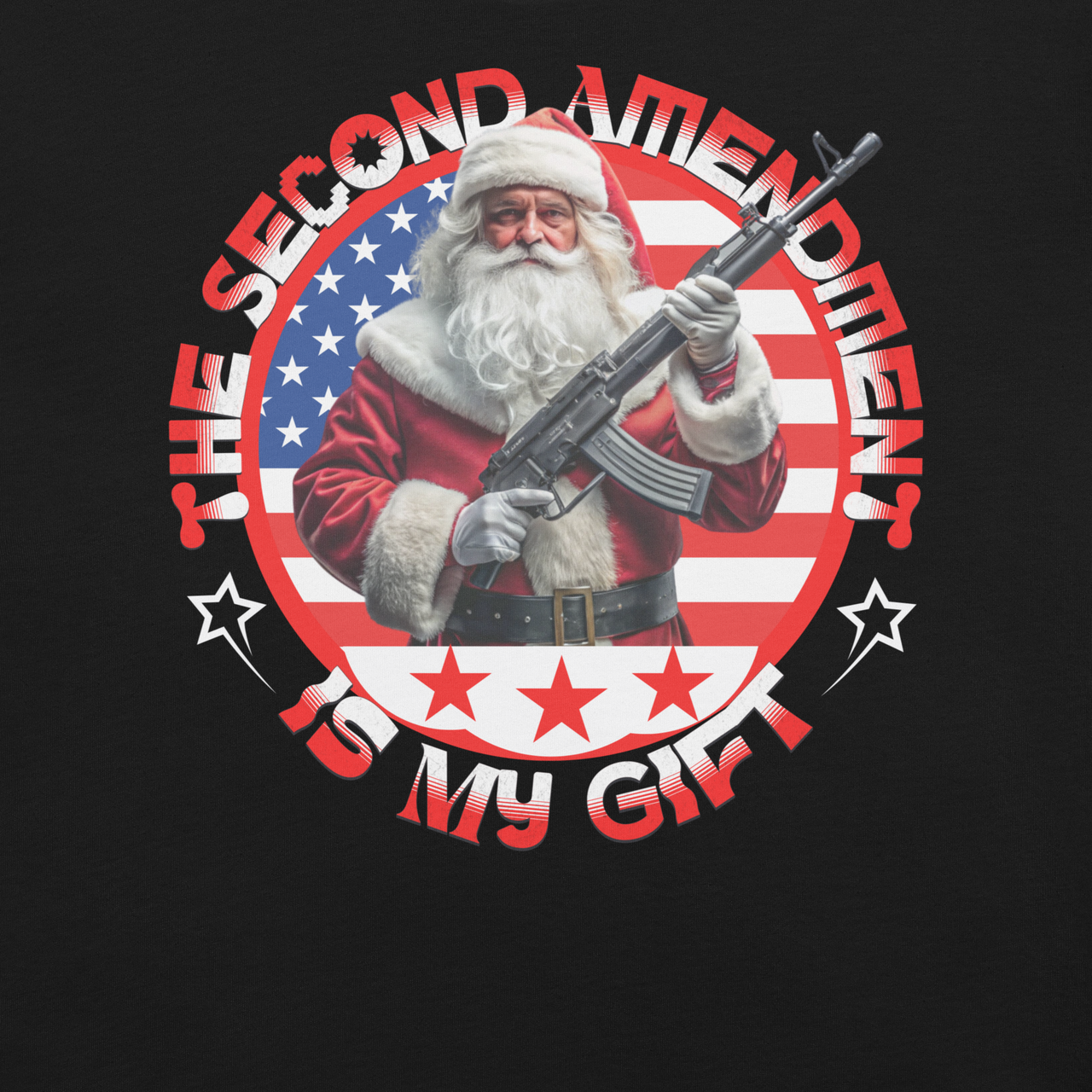 Gritty Patriotic Christmas T-Shirt – Locked and Loaded Santa Design