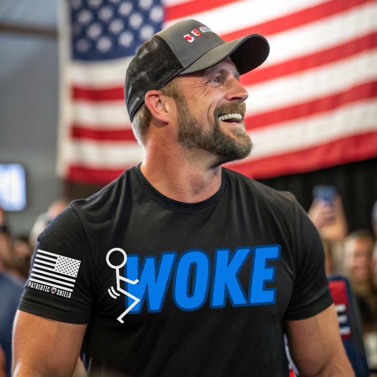 Screw Woke slogan on patriotic apparel