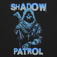 Shadow Patrol warrior graphic t-shirt with covert ops aesthetic for military members