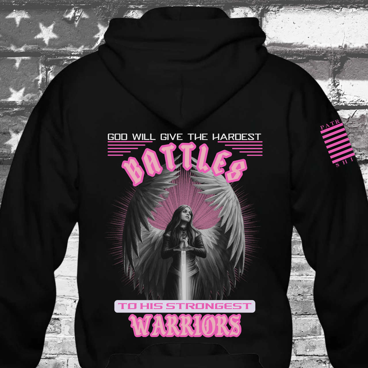 The Shield Maiden Warrior Hoodie – empowering women with faith and determination with the saying - God will give his hardest battles to his strongest warriors.