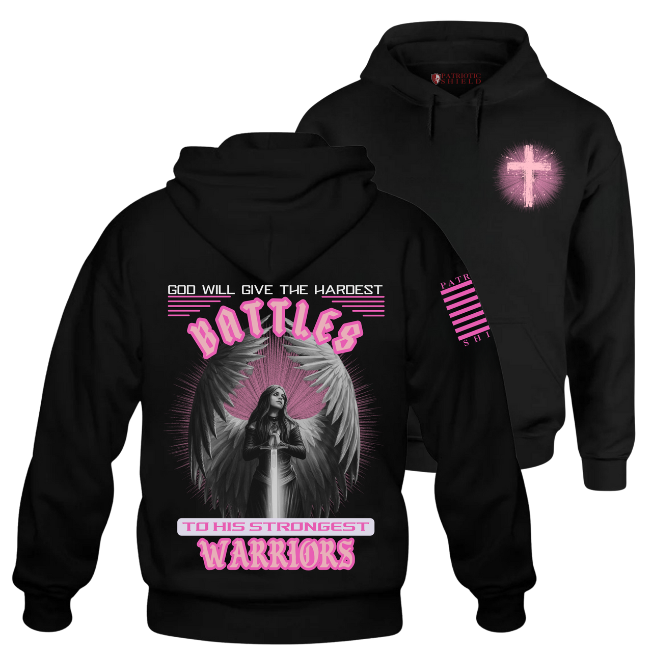 The Shield Maiden Warrior Hoodie – a faith based symbol of strength through God and the unyielding fighting spirit.