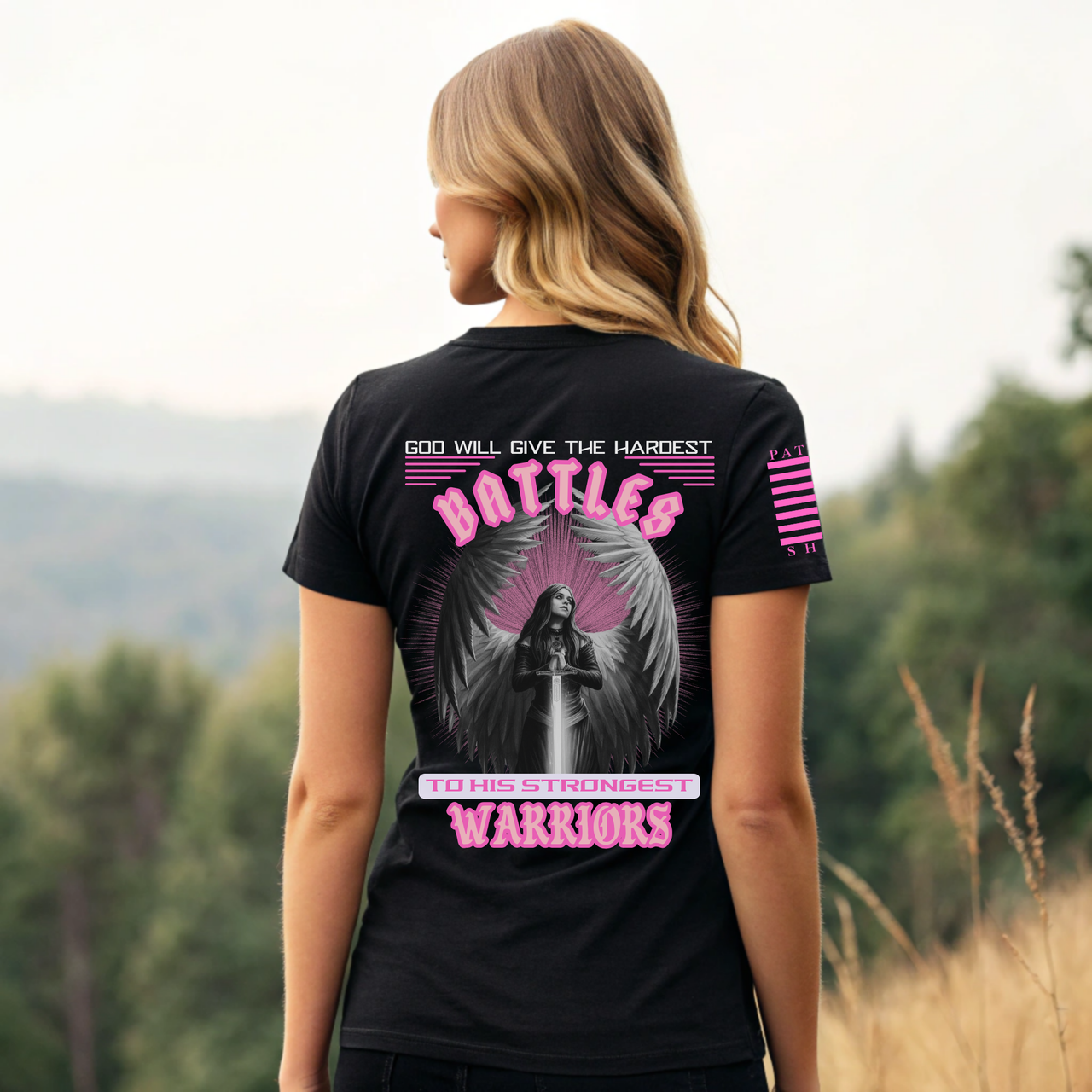 Patriotic Shield Maiden Warrior T-Shirt for women who lead with strength.