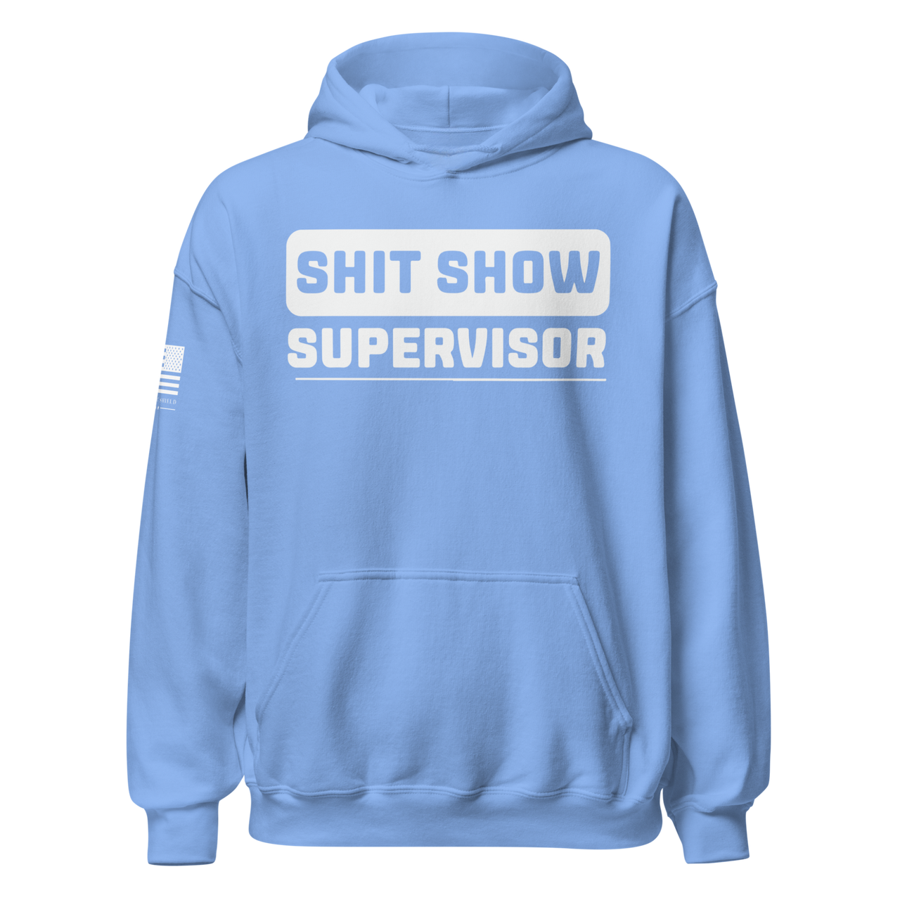 Bold Graphic Hoodie for American Women Supervising Life’s Mess. carolina blue