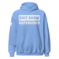 Bold Graphic Hoodie for American Women Supervising Life’s Mess. carolina blue