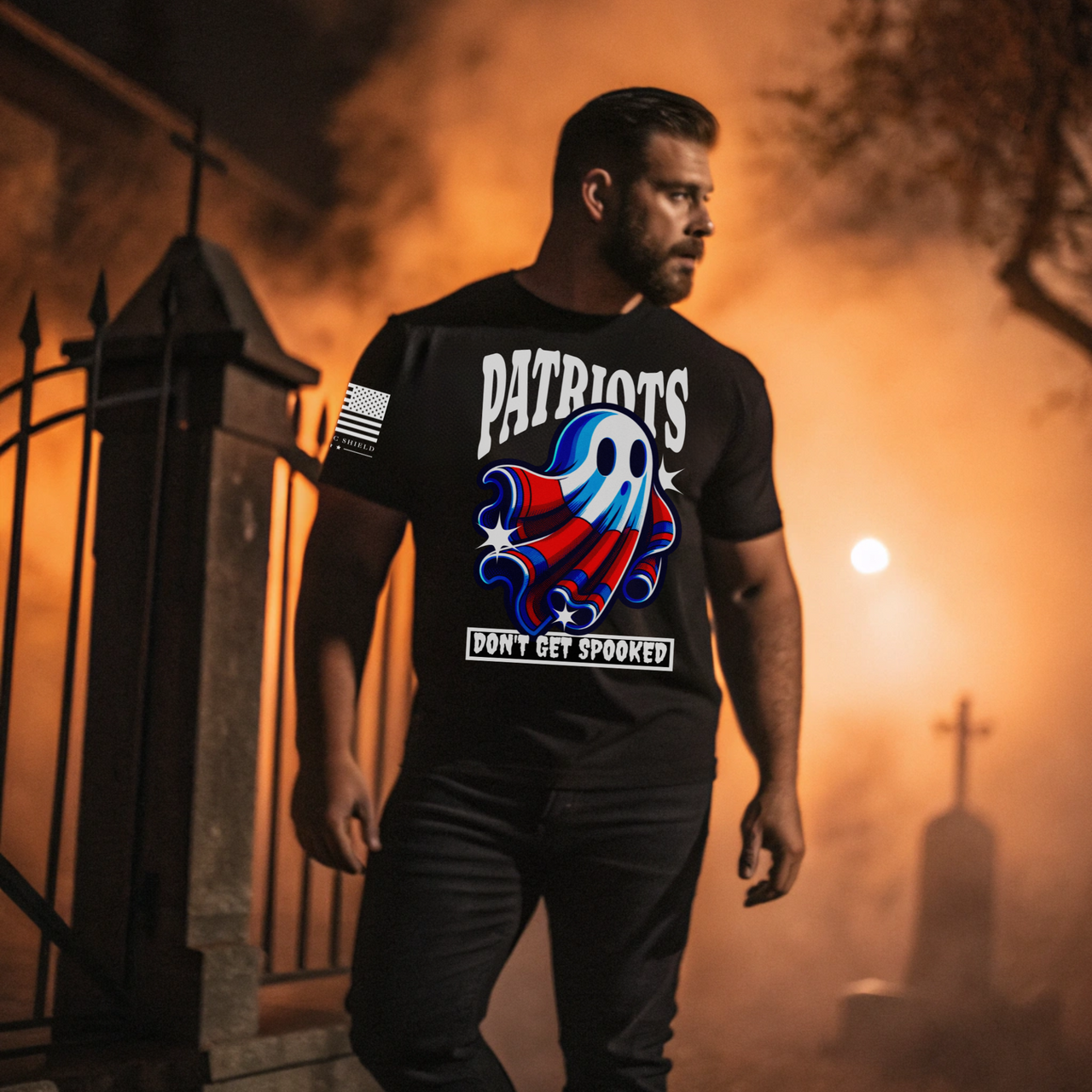 soft cotton spooky Halloween t-shirt for American patriots