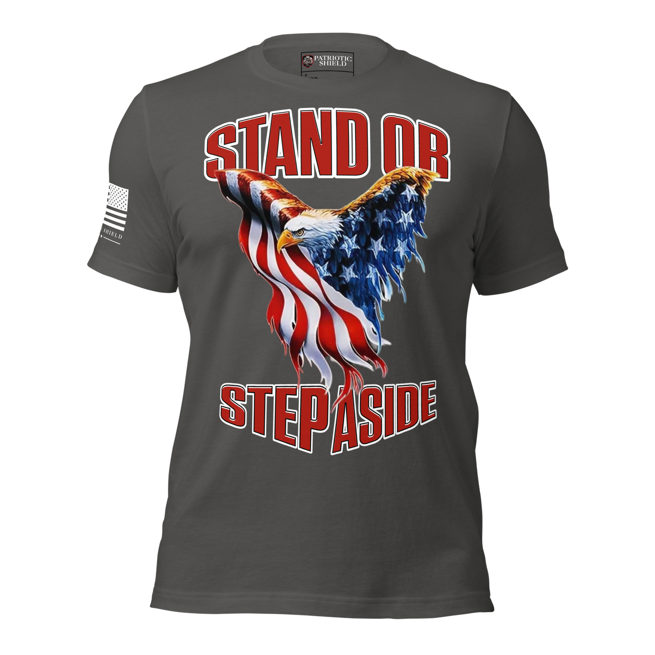 Patriotic STAND STRONG tee American strength apparel. asphalt
