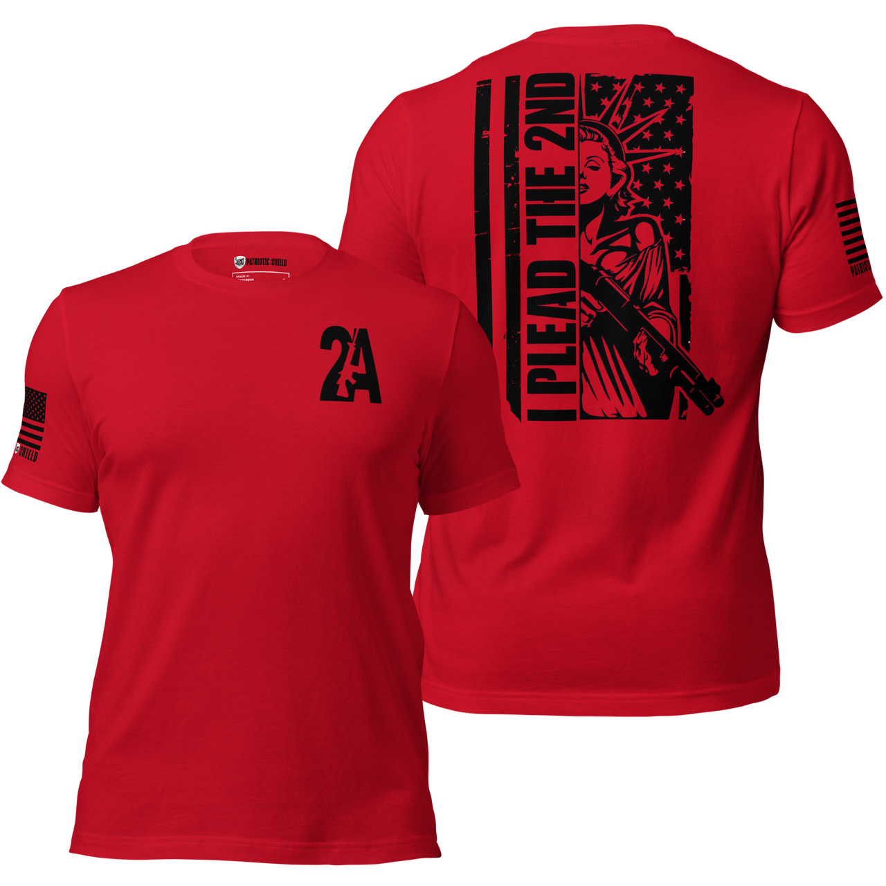 Second Amendment t-shirt supporting gun rights. red
