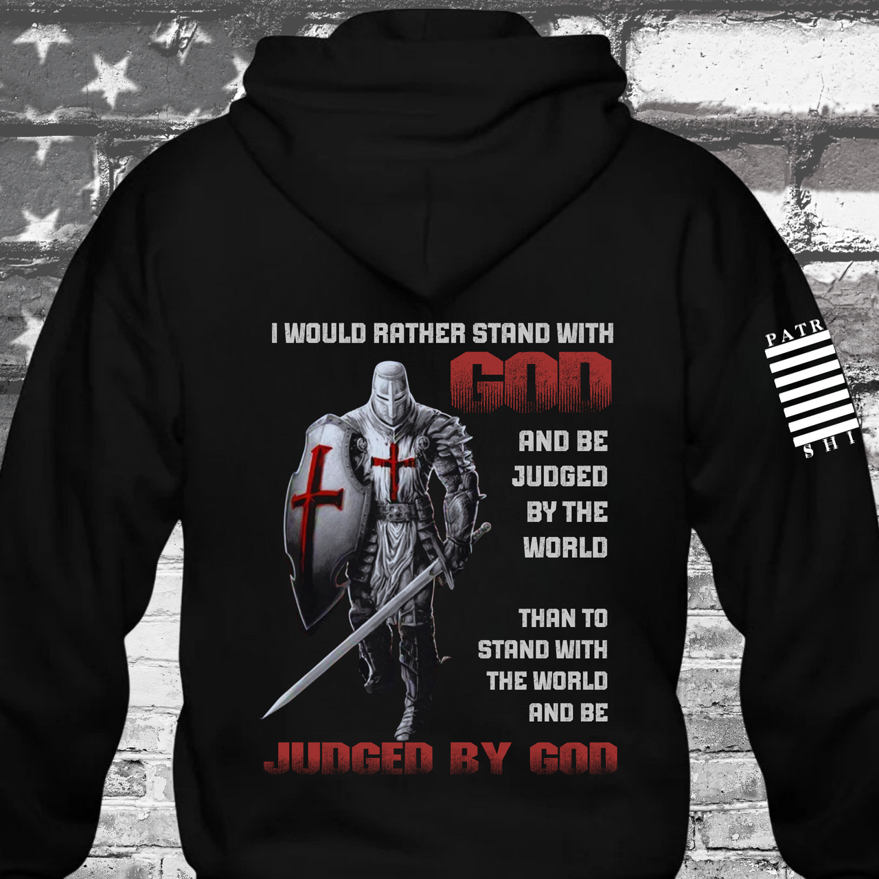 The "Stand with God Hoodie" – a declaration of commitment to faith and values with the saying I would rather stand with God and be judged by the world than to stand by the world and be judged by God. Warrior of Faith Apparel